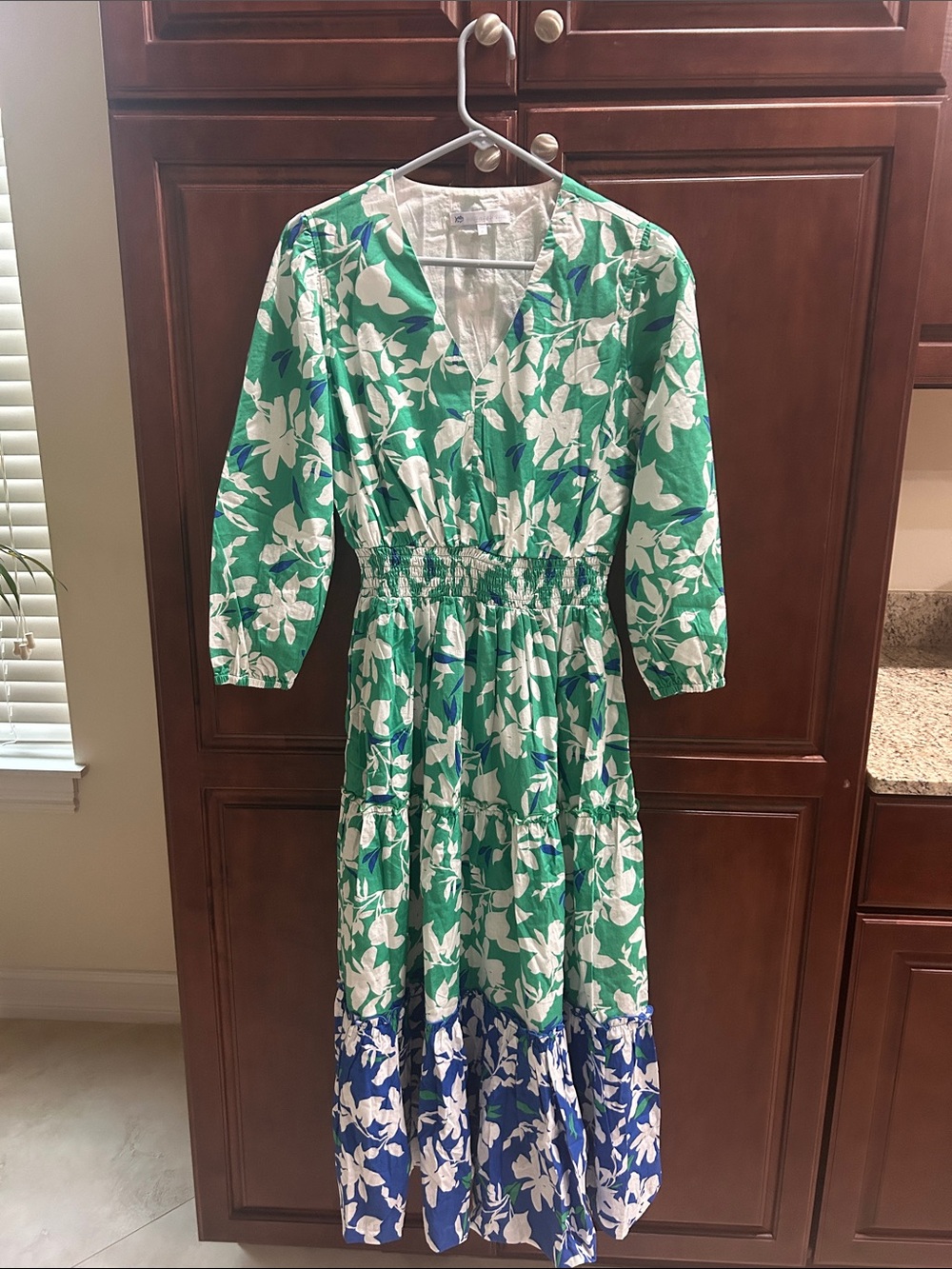 Southern Tide Blaire Blossom Bay Green and Blue Floral Maxi Dress with Pockets